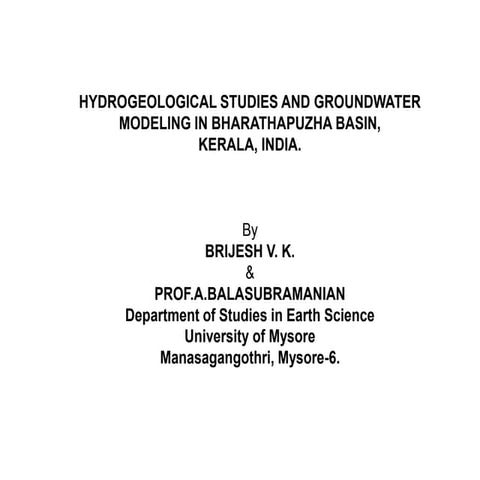 Hydrogeological studies and groundwater