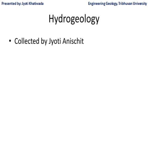 Groundwater Hydrogeology 