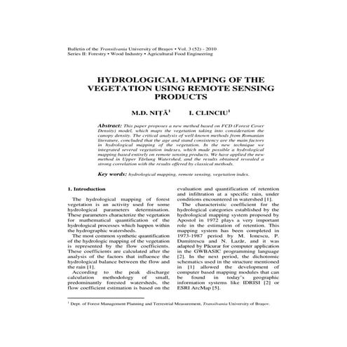Hydrological mapping of the vegetation using remote sensing products