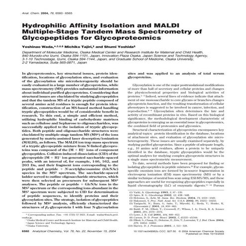 Hydrophilic affinity isolation and maldi multiple stage tandem mass spectrome...