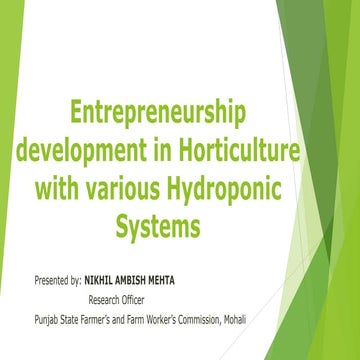 entrepreneurship development in Horticulture with various Hydroponic System