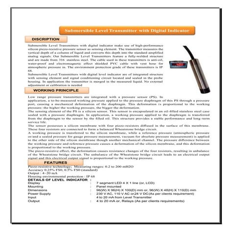 Submersible Hydrostatic Level Indicators
