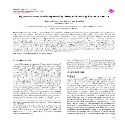 Hyperasthetic ataxic syn aftr thal infarct