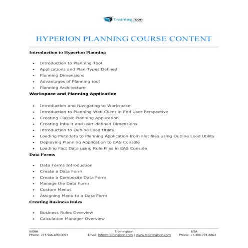  HYPERION PLANNING ONLINE TRAINING