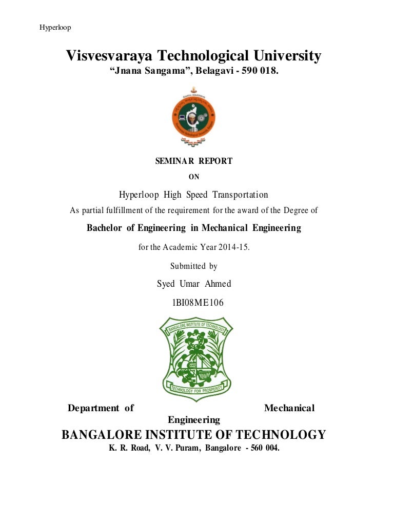 Hyperloop Vtu Seminar Report