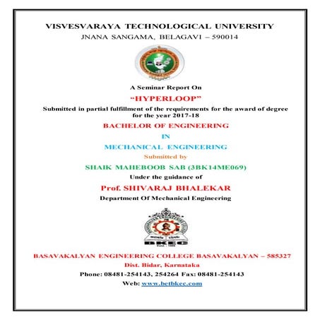 Hyperloop seminar report coverpage and certeficate