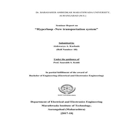 Hyperloop new transportation system seminar report- Aishwarya Karhade