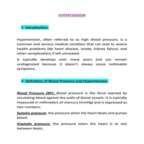 INTRODUCTION OF HYPERTENSION. DEFINATION OF HYPERTENSION