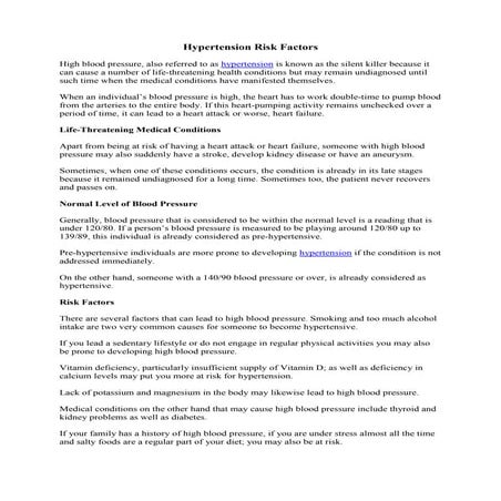 Hypertension Risk Factors