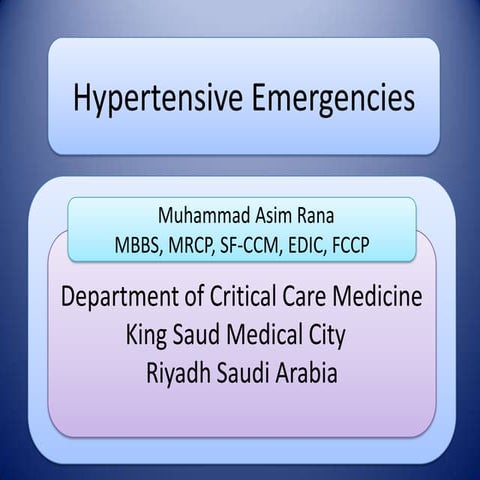 Hypertensive Emergencies &  ICU