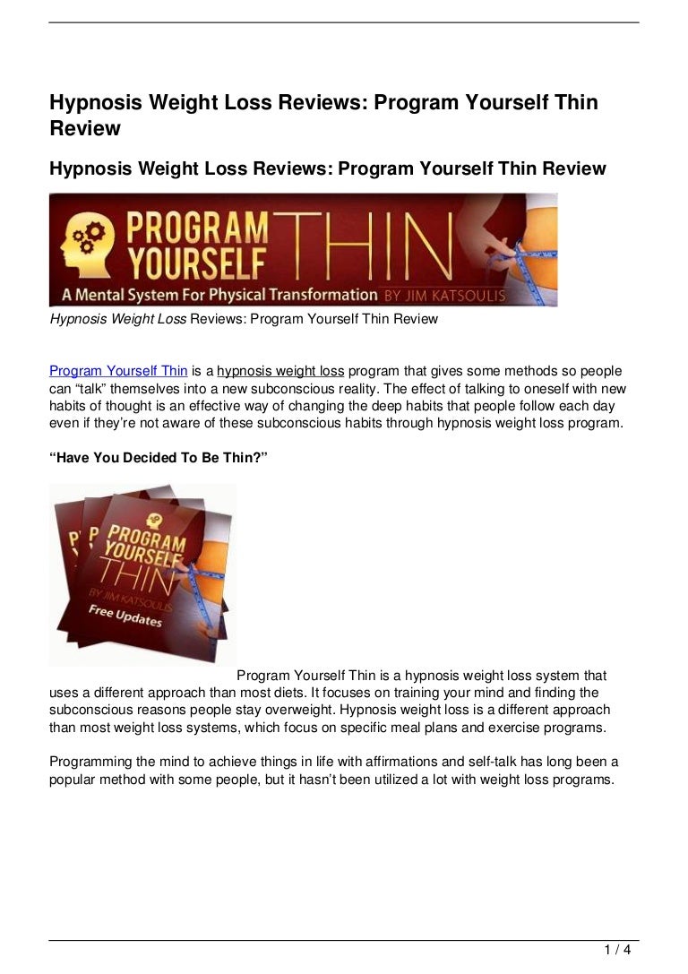 Hypnosis Weight Loss Reviews Program Yourself Thin Review