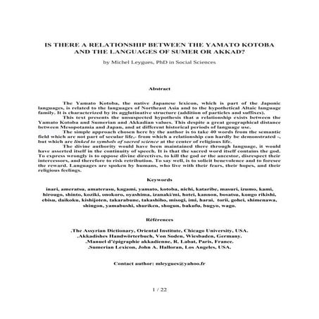 IS THERE A RELATIONSHIP BETWEEN YAMATO KOTOBA, AND THE LANGUAGES OF SUMER OR ...