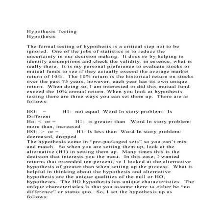 Hypothesis TestingHypothesisThe Formal Testing Of Hypothesis docx