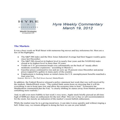 Hyre Weekly Commentary