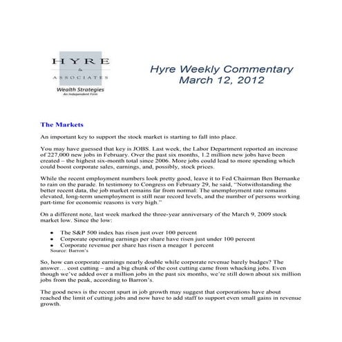 Hyre Weekly Commentary