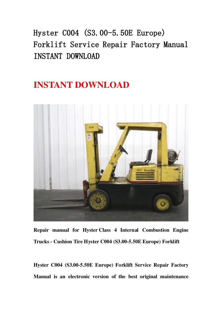 Hyster Big Truck Forklift Repair And Parts Manual