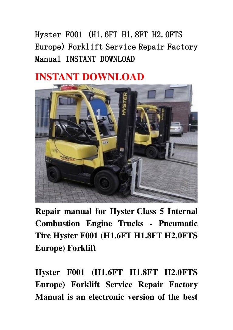 Hyster F001 H1 6 Ft H1 8ft H2 0fts Europe Forklift Service Repair F
