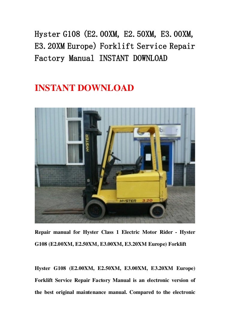 Kawasaki Carb Parts User Manual Hyster g108 (e2.00 xm, e2.50xm, e3.00xm,  e3.20xm europe) forklift ser…