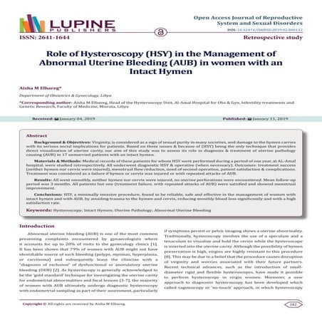 Hysteroscopy in management of AUB in women with intact hymen by Associate Pro...