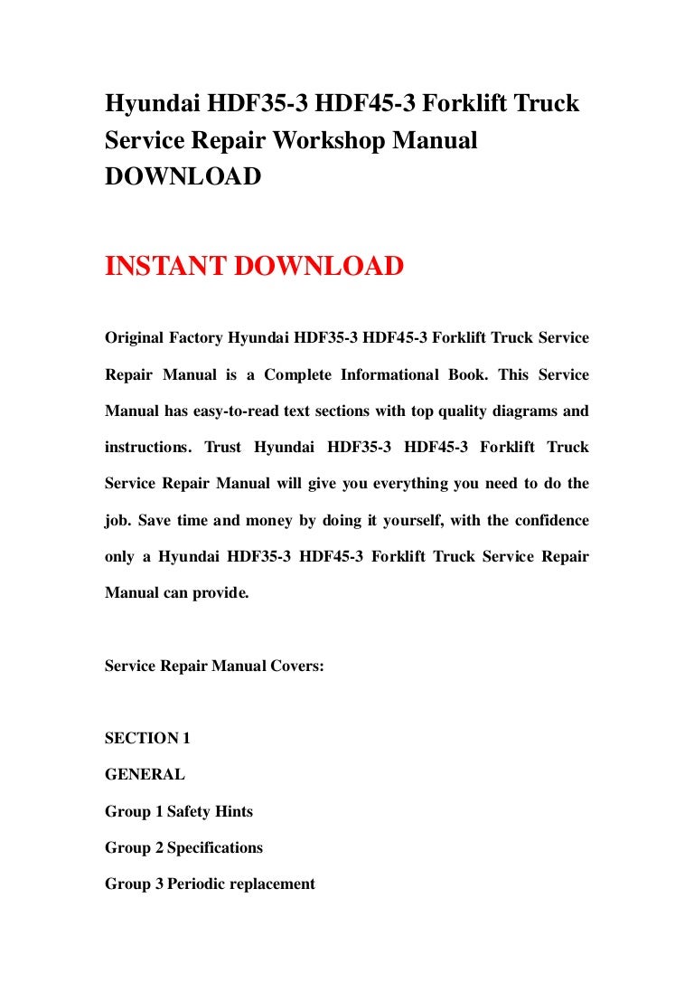 Hyundai hdf35 3 hdf45-3 forklift truck service repair workshop manual  download