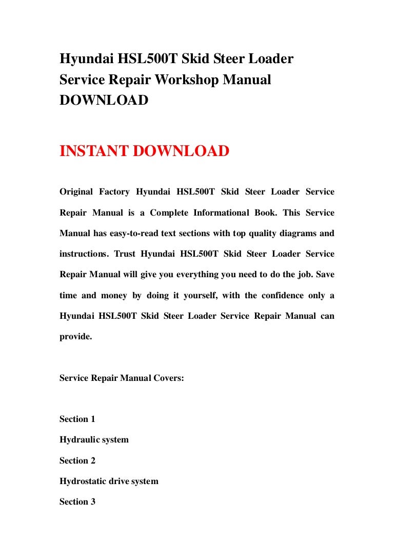 Hyundai hsl500 t skid steer loader service repair workshop manual dow…