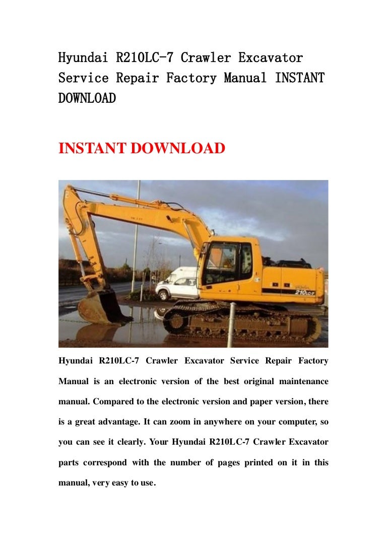 Hyundai r210 lc 7 crawler excavator service repair factory manual ins…