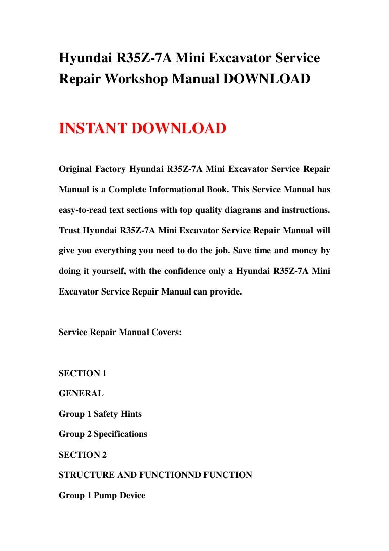 Hyundai R110 7a Crawler Excavator Factory Service Repair Manual Instant