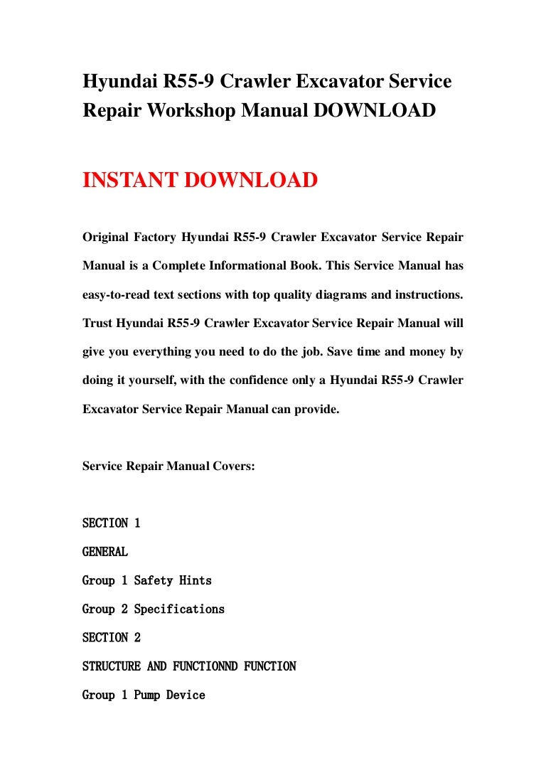 Hyundai r55 9 crawler excavator service repair workshop manual download