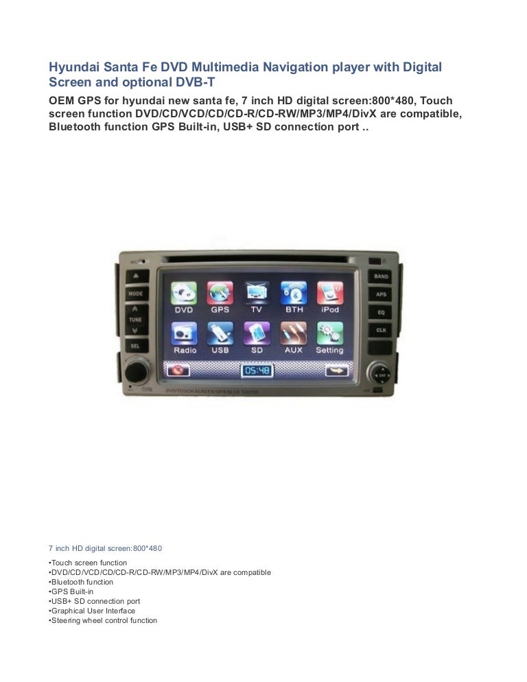 Hyundai santa fe dvd multimedia navigation player with digital screen…