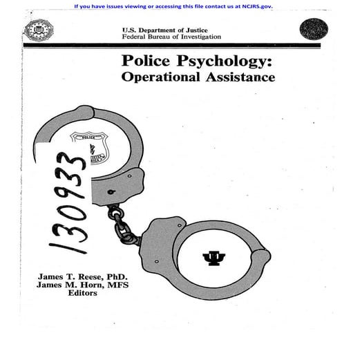 I. Police Psychology: Operational Assistance (1-183) 1988