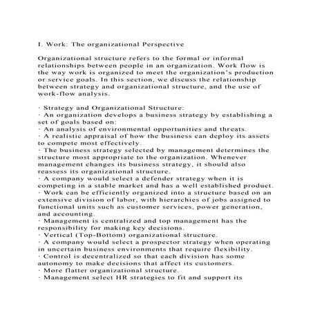 I. Work The organizational PerspectiveOrganizational structur.docx
