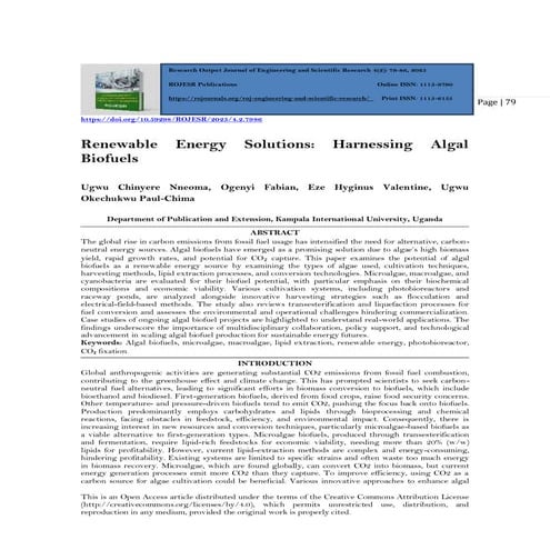 Renewable Energy Solutions: Harnessing Algal  Biofuels (www.kiu.ac.ug)