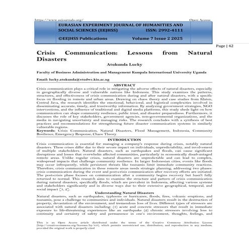 Crisis Communication: Lessons from Natural Disasters (www.kiu.ac.ug) | PDF