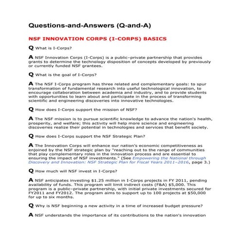 NSF I-Corps Frequently Asked Questions