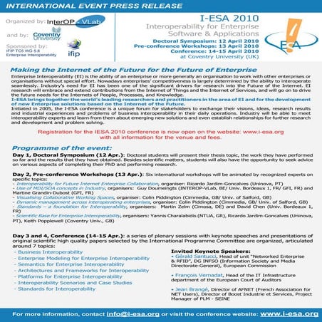 I-ESA 2010, The International Conference on Interoperability for Enterprise S...