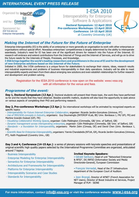 I-ESA 2010, The International Conference on Interoperability for Enterprise S...