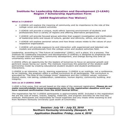 I lead scholarship application 2010