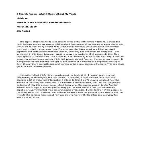 I-Search Paper:  What I Knew About My Topic