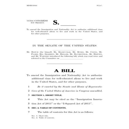 The Immigration Innovation Act of 2013 Proposes Major Reforms | PDF