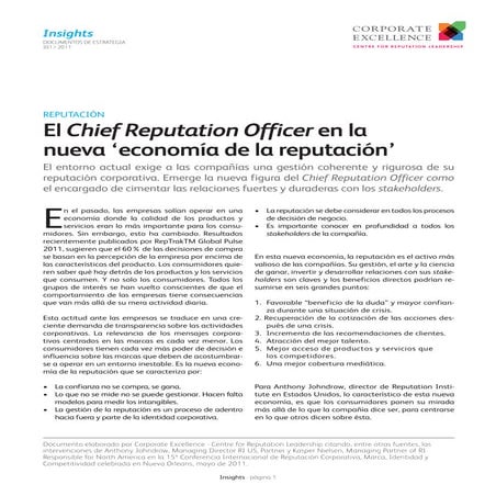 El Chief Communications Officer en la nueva economía de la reputación