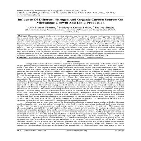 Influence Of Different Nitrogen And Organic Carbon Sources On Microalgae Grow...