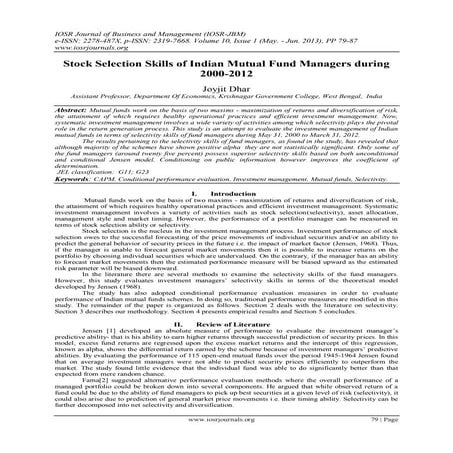 Stock Selection Skills of Indian Mutual Fund Managers during 2000-2012