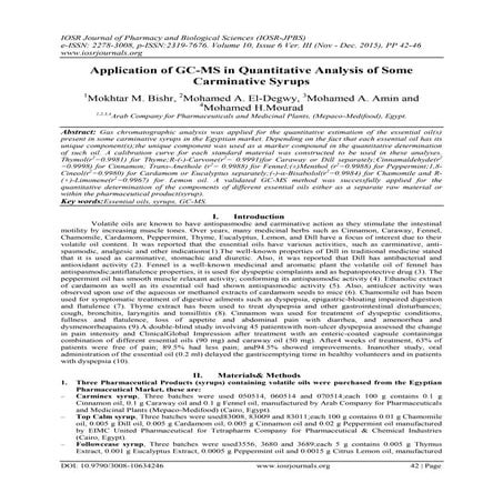 Application of GC-MS in Quantitative Analysis of Some Carminative Syrups