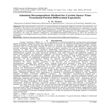 Adomian Decomposition Method for Certain Space-Time Fractional Partial Differ...