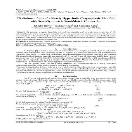 CR-Submanifolds of a Nearly Hyperbolic Cosymplectic Manifold with Semi-Symmet...