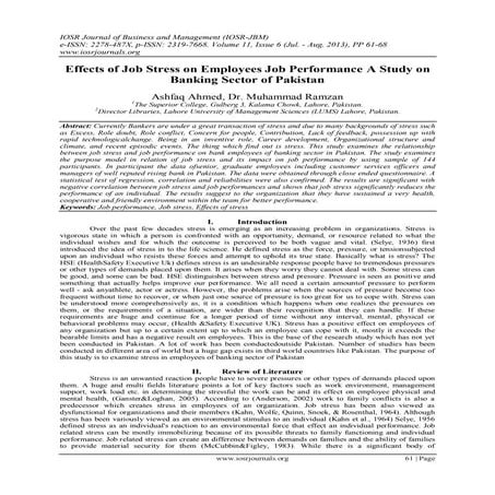 Effects of Job Stress on Employees Job Performance A Study on Banking ...