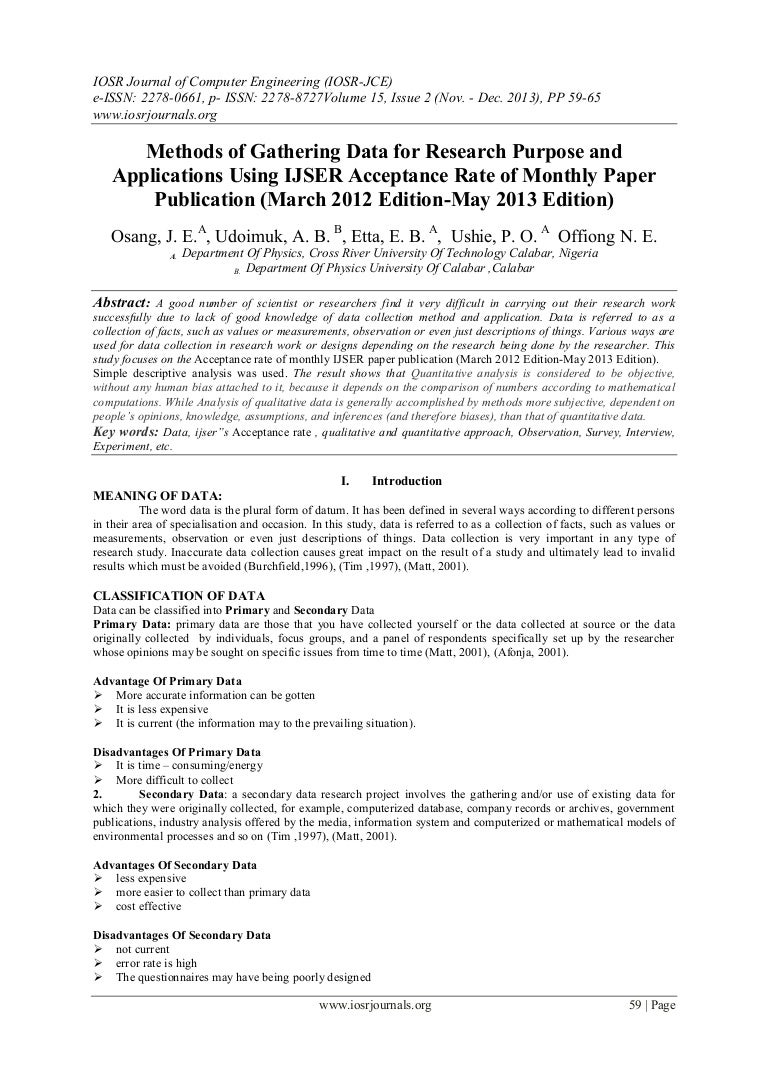 Methods of Gathering Data for Research Purpose and Applications Using…