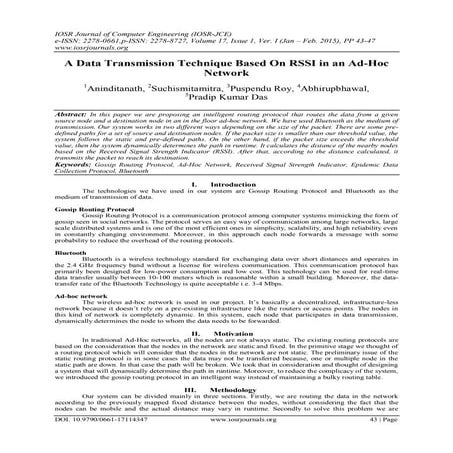 A Data Transmission Technique Based On RSSI in an Ad-Hoc Network