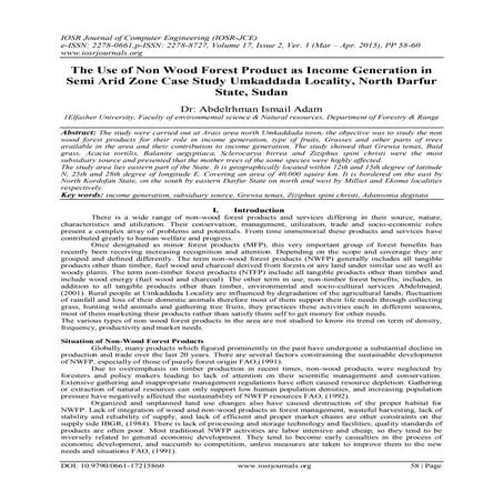 The Use of Non Wood Forest Product as Income Generation in Semi Arid Zone Cas...