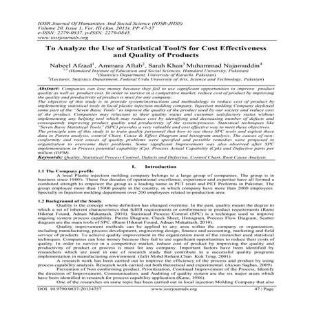 To Analyze the Use of Statistical Tool/S for Cost Effectiveness and Quality o...